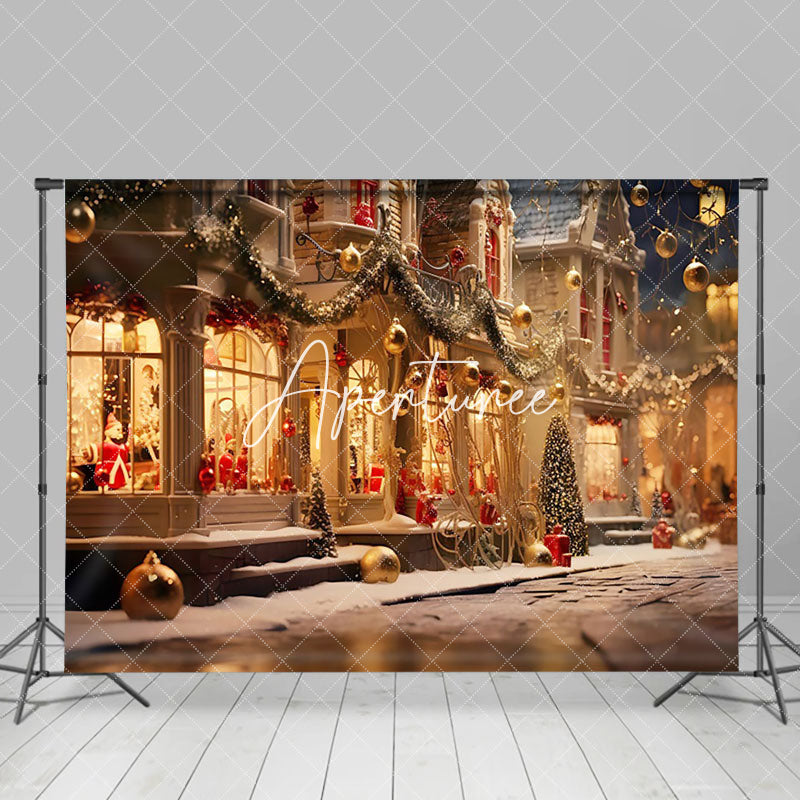 Aperturee - Aperturee Christmas Street Decorated Houses Twilight Backdrop