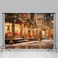 Aperturee - Aperturee Christmas Street Decorated Houses Twilight Backdrop