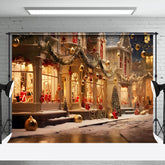 Aperturee - Aperturee Christmas Street Decorated Houses Twilight Backdrop