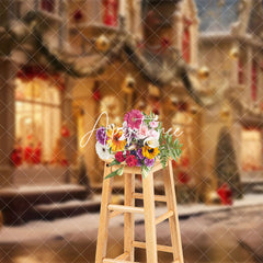 Aperturee - Aperturee Christmas Street Decorated Houses Twilight Backdrop