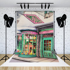 Aperturee Aperturee Christmas Sweet Shop Photography Backdrop Magical Candy Store in a Snowy Village Fantasy Wizard Themed Decor
