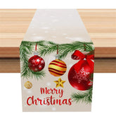 Aperturee - Aperturee Christmas Table Runner Beige Runner with Red Ornaments Merry Christmas Holiday Table Decor