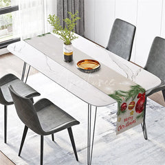 Aperturee - Aperturee Christmas Table Runner Beige Runner with Red Ornaments Merry Christmas Holiday Table Decor