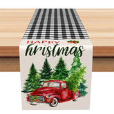 Aperturee - Aperturee Christmas Table Runner Black and White Buffalo Plaid Red Truck Pine Trees Farmhouse Table Decor