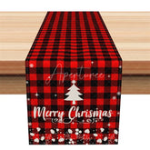 Aperturee - Aperturee Christmas Table Runner Red Buffalo Plaid Check Merry Christmas White Tree Farmhouse Table Decor
