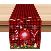 Aperturee - Aperturee Christmas Table Runner Red Buffalo Plaid Check Red Ornament Snowflake Farmhouse Holiday Table Decor
