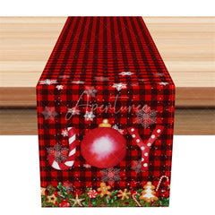 Aperturee - Aperturee Christmas Table Runner Red Buffalo Plaid Check Red Ornament Snowflake Farmhouse Holiday Table Decor