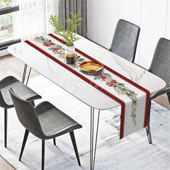Aperturee - Aperturee Christmas Table Runner White with Poinsettia Garland Red Border Elegant Holiday Table Decor