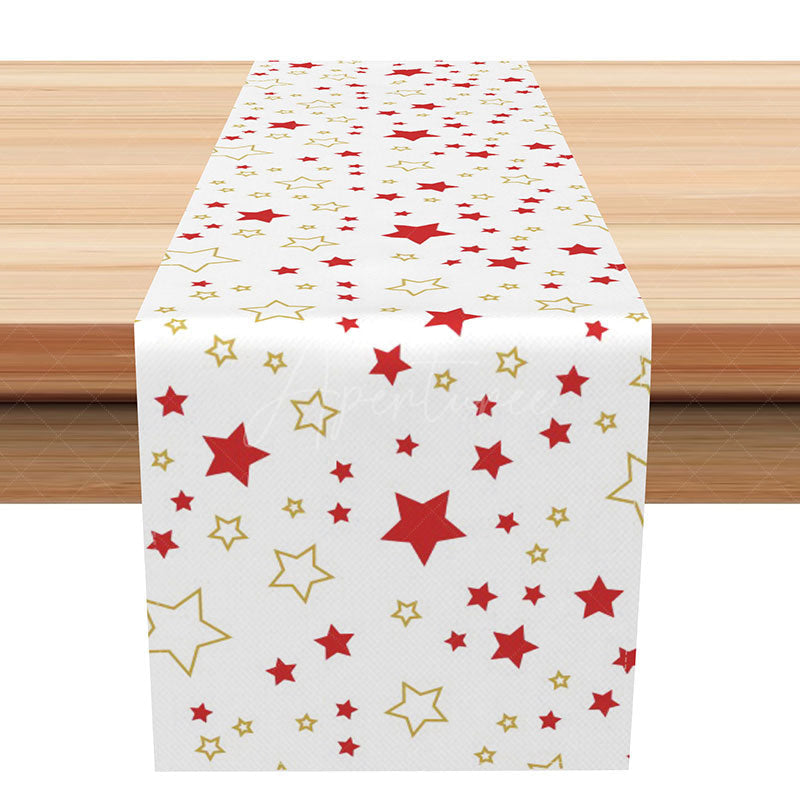 Aperturee - Aperturee Christmas Table Runner with Gold and Red Star Print Elegant and Festive Decor for Holiday Dinner