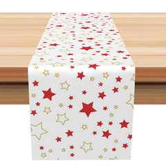Aperturee - Aperturee Christmas Table Runner with Gold and Red Star Print Elegant and Festive Decor for Holiday Dinner