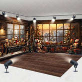 Aperturee - Aperturee Christmas Teddy Bear Window Room Set Backdrop Winter Cozy Cabin Snow Mountain Wood Floor Prop