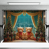 Aperturee - Aperturee Christmas Toy Room Photo Booth Backdrop Giant Teddy Bears and Nutcrackers Snowy Window Holiday Background