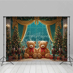 Aperturee - Aperturee Christmas Toy Room Photo Booth Backdrop Giant Teddy Bears and Nutcrackers Snowy Window Holiday Background
