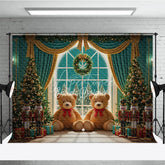 Aperturee - Aperturee Christmas Toy Room Photography Backdrop Giant Teddy Bears and Nutcrackers Snowy Window Holiday Background