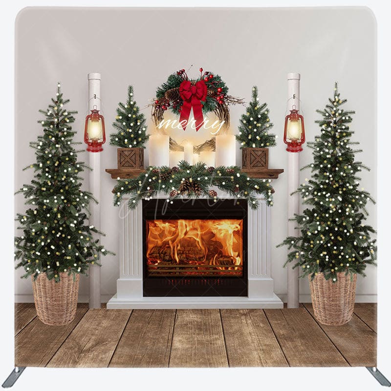 Aperturee - Aperturee Christmas Tree Fireplace Scene Pillow Case Backdrop