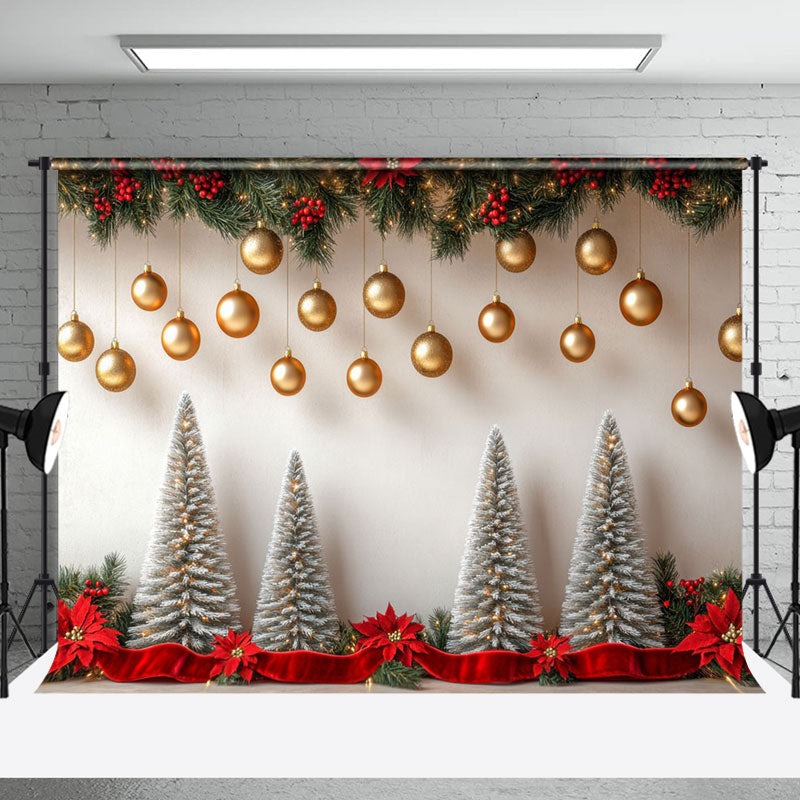 Aperturee - Aperturee Christmas Tree Gold Balls Xmas Photography Backdrop