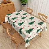 Aperturee - Aperturee Christmas Tree Rectangle Tablecloth White with Green Pine Trees Red Stars Snowflake Holiday Table Cover