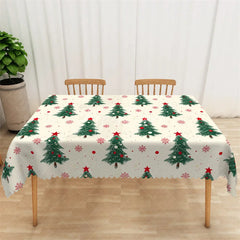 Aperturee - Aperturee Christmas Tree Rectangle Tablecloth White with Green Pine Trees Red Stars Snowflake Holiday Table Cover