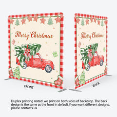 Aperturee - Aperturee Christmas Tree Red Truck Plaid Pillow Case Backdrop