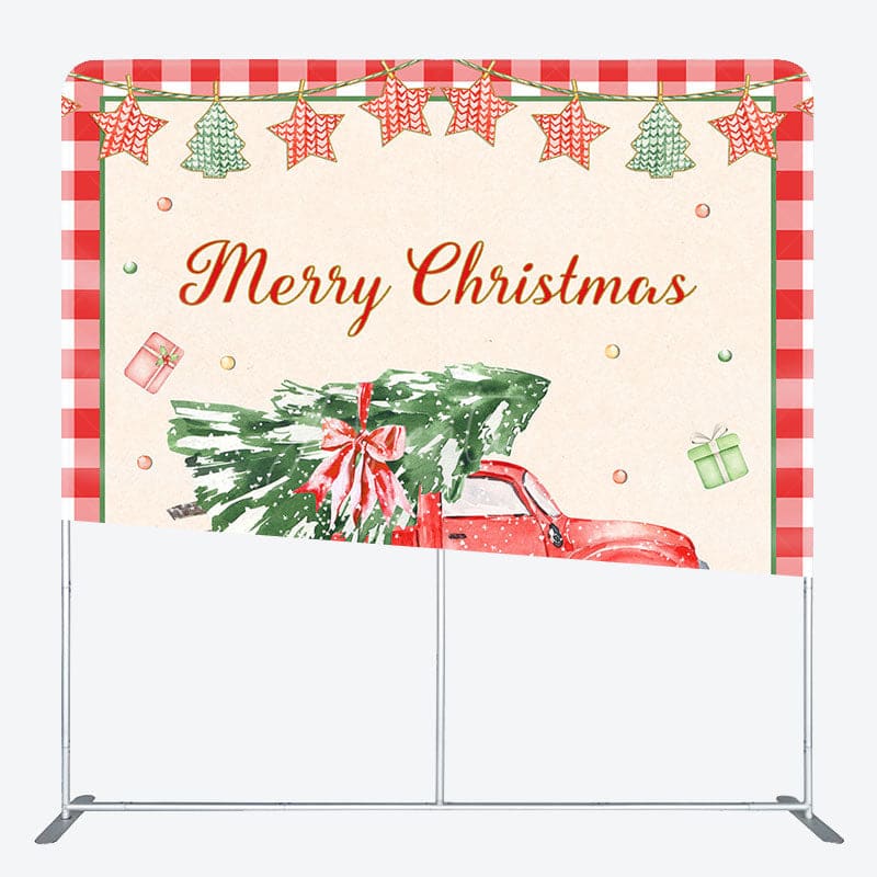 Aperturee - Aperturee Christmas Tree Red Truck Plaid Pillow Case Backdrop