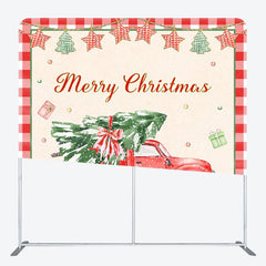 Aperturee - Aperturee Christmas Tree Red Truck Plaid Pillow Case Backdrop