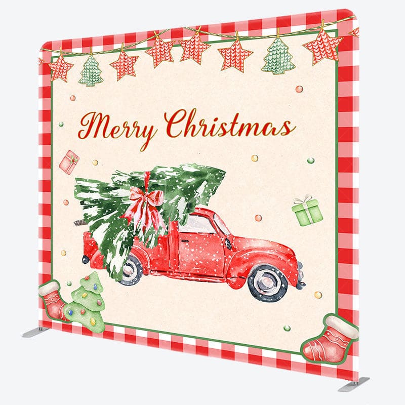 Aperturee - Aperturee Christmas Tree Red Truck Plaid Pillow Case Backdrop