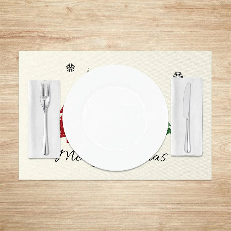 Aperturee - Aperturee Christmas Tree Set of 4 Placemats Leopard Plaid Trees Merry Christmas Farmhouse Table Mats Decor