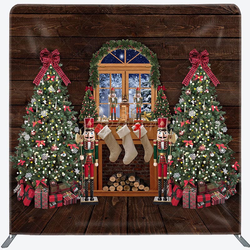 Aperturee - Aperturee Christmas Tree Snowy Wood Tension Fabric Backdrop