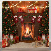 Aperturee - Aperturee Christmas Tree Warm Mantel Tension Fabric Backdrop