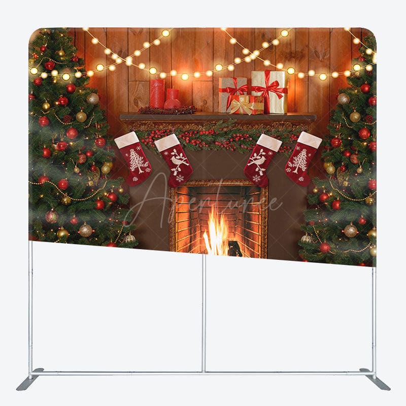 Aperturee - Aperturee Christmas Tree Warm Mantel Tension Fabric Backdrop