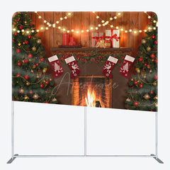 Aperturee - Aperturee Christmas Tree Warm Mantel Tension Fabric Backdrop