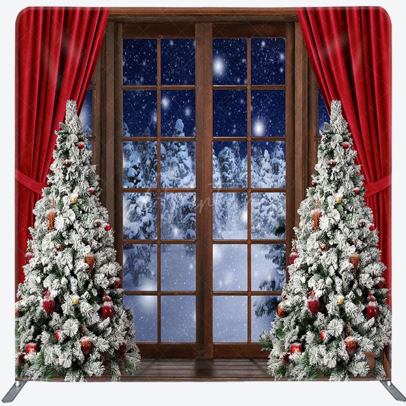 Aperturee - Aperturee Christmas Tree Window Scene Pillow Cover Backdrop