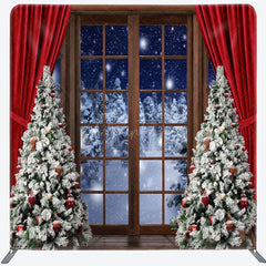Aperturee - Aperturee Christmas Tree Window Scene Pillow Cover Backdrop