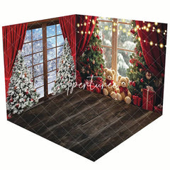 Aperturee - Aperturee Christmas Tree Window Snowy Scene Room Set Backdrop