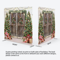Aperturee - Aperturee Christmas Tree Wood Door Gift Tension Fabric Backdrop