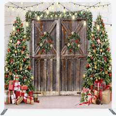 Aperturee - Aperturee Christmas Tree Wood Door Gift Tension Fabric Backdrop