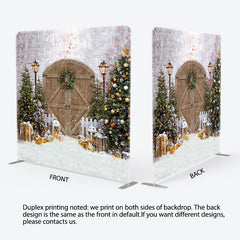 Aperturee - Aperturee Christmas Tree Wreath Brown Gate Pillow Case Backdrop