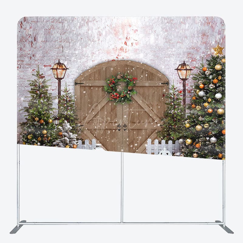 Aperturee - Aperturee Christmas Tree Wreath Brown Gate Pillow Case Backdrop