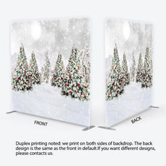 Aperturee - Aperturee Christmas Trees in Snow Tension Fabric Backdrop Winter Landscape with Ornaments and Snowflakes Background Holiday