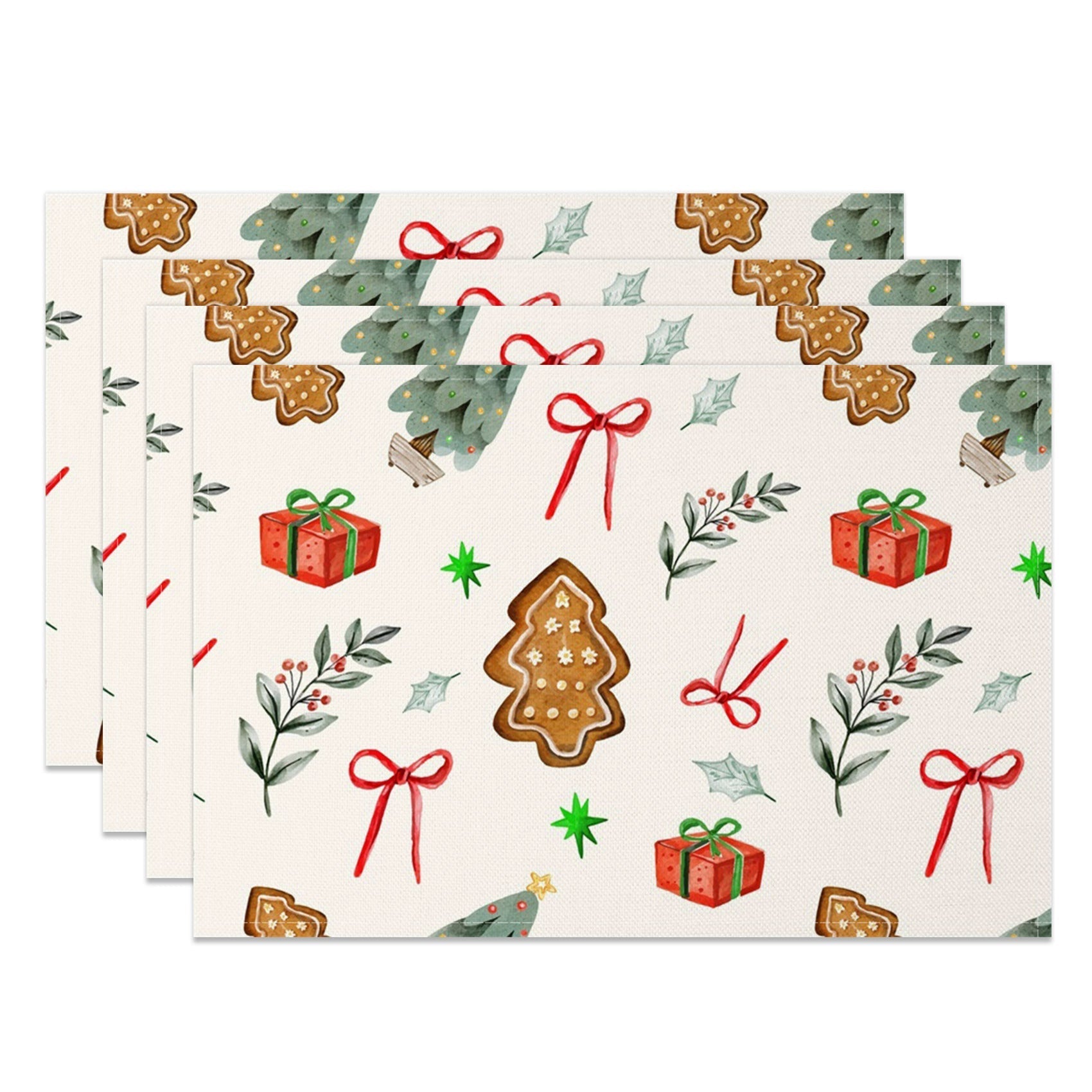 Aperturee - Aperturee Christmas Vibe Bow Tie Gift Tree Set Of 4 Placemats