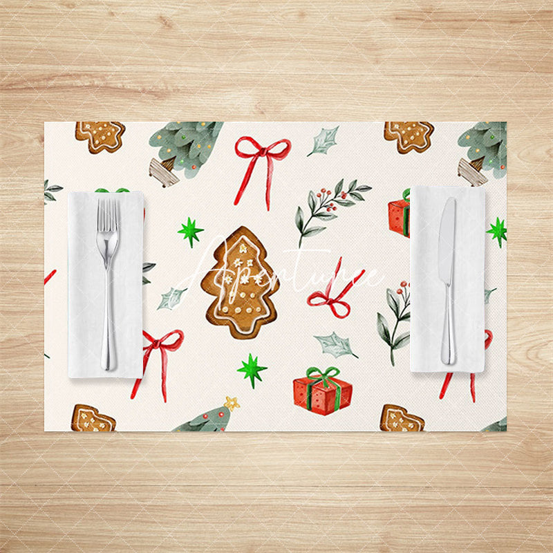 Aperturee - Aperturee Christmas Vibe Bow Tie Gift Tree Set Of 4 Placemats
