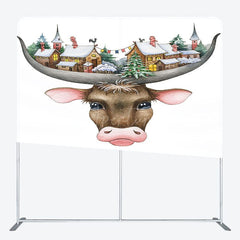 Aperturee - Aperturee Christmas Vibe Cow Snowy Town Pillow Case Backdrop
