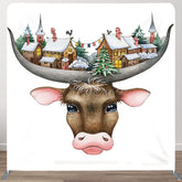 Aperturee - Aperturee Christmas Vibe Cow Snowy Town Pillow Case Backdrop