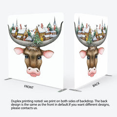 Aperturee - Aperturee Christmas Vibe Cow Snowy Town Pillow Case Backdrop