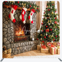 Aperturee - Aperturee Christmas Vibe Fireplace Socks Pillow Case Backdrop
