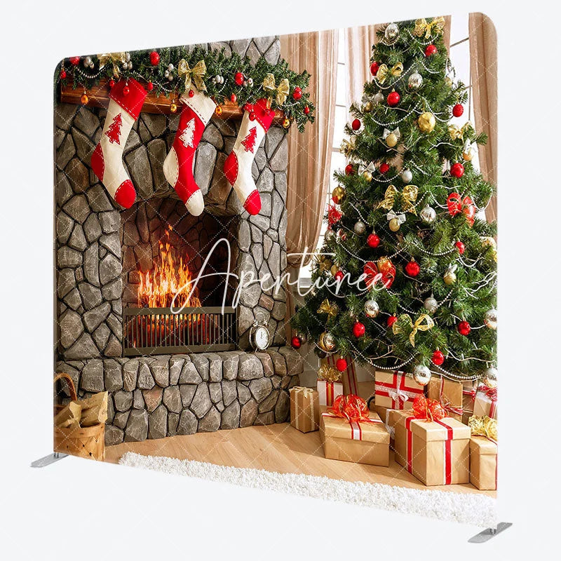 Aperturee - Aperturee Christmas Vibe Fireplace Socks Pillow Case Backdrop