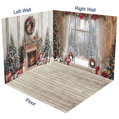 Aperturee - Aperturee Christmas Vibe Fireplace Window Room Set Backdrop