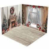 Aperturee - Aperturee Christmas Vibe Fireplace Window Room Set Backdrop
