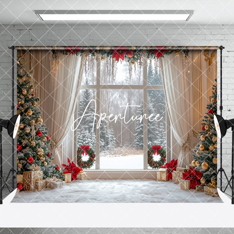 Aperturee - Aperturee Christmas Vibe Fireplace Window Room Set Backdrop