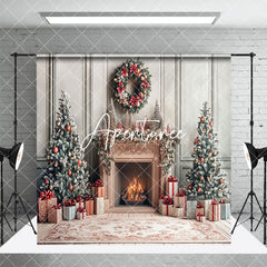 Aperturee - Aperturee Christmas Vibe Fireplace Window Room Set Backdrop
